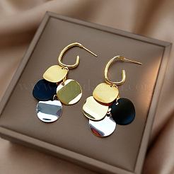 Baking Paint Alloy Flat Round Dangle Stud Earrings&nbsp;FS-WG6B37E-01