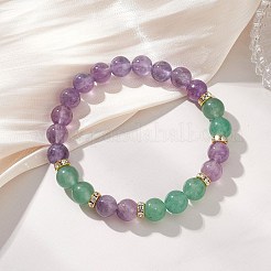 8.5MM Round Natural Green Aventurin & Amethyst Stretch Beaded Bracelets&nbsp;BJEW-JB12988