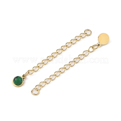 Ion Plating(IP) 316 Surgical Stainless Steel Curb Chain Extender with Malachite Round Charm High Polished&nbsp;STAS-A097-01G-10