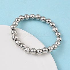 Brass Round Beaded Stretch Bracelets for Men Women&nbsp;BJEW-B148-05E-P