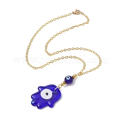 Transparent Handmade Lampwork Religion Hamsa Hand Pendant Necklaces&nbsp;NJEW-JN04503-02
