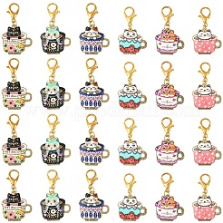 24Pcs 6 Styles Printed Alloy Enamel Pendant Decorations&nbsp;HJEW-YW00247