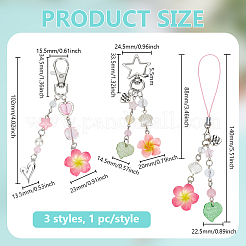 3Pcs 3 Styles Flower Acrylic & Imitation Pearl Pendant Decorations&nbsp;HJEW-BC0001-63