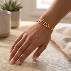 304 Stainless Steel Flat Sequin Chain Bracelets with Crystal Rhinestone with Moo Sun Star OT Clasps&nbsp;PL6562