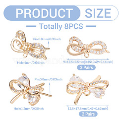 4 Pairs 2 Styles Brass Micro Pave Clear Cubic Zirconia Stud Earring Findings&nbsp;KK-TA0002-63