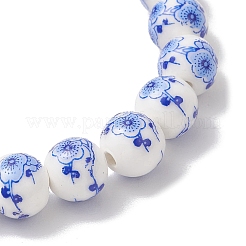 Handmade Flower Printed Porcelain Ceramic Round Beads Stretch Bracelets for Women&nbsp;BJEW-JB12090-01