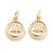 Brass Charms, Flat Round with Dragon Pattern Charms, Cadmium Free & Nickel Free & Lead Free, Real 18K Gold Plated, 11.5x9.5x2mm, Hole: 3.4mm