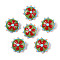 Handmade Lampwork Beads, Bumpy Flat Round with Flower, Dark Sea Green, 18.5~20x10~11mm, Hole: 1mm