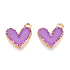 Alloy Enamel Charms, Cadmium Free & Nickel Free & Lead Free, Light Gold, Heart Charm, Medium Orchid, 14x13.5x2mm, Hole: 1.5mm