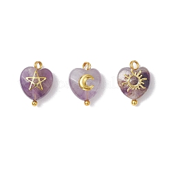 15Pcs 15 Styles Gemstone Faceted Hearted Charms with Brass Sun Star Moon Slices&nbsp;PALLOY-JF03282