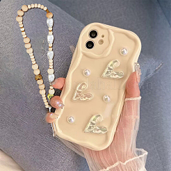 1 Set ABS Plastic Imitation Pearl & Wood & Polymer Clay Beaded Mobile Straps&nbsp;HJEW-FH0001-54