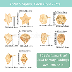 40Pcs 5 Styles 304 Stainless Steel Stud Earring Findings&nbsp;STAS-SC0010-37