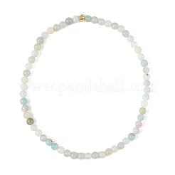 3MM Natural Flower Amazonite Round Beaded Stretch Bracelets with Golden Tone Brass Beads&nbsp;BJEW-JB14407-02