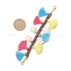 Natural Coconut & Polycotton Tassel & Synthetic Turquoise Pendant Decorations&nbsp;HJEW-JM03669
