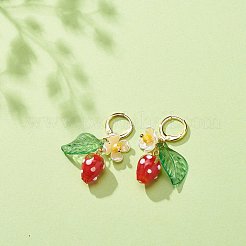 Lampwork Strawberry with Plastic Pearl Flower Dangle Leverback Earring&nbsp;X-EJEW-TA00130