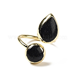 Synthetic Blue Goldstone Teardrop Open Cuff Ring&nbsp;G-D468-11LG-02
