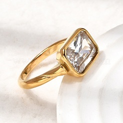 304 Stainless Steel Pave Single Cubic Zirconia Finger Rings for Women&nbsp;RJEW-K316-05G