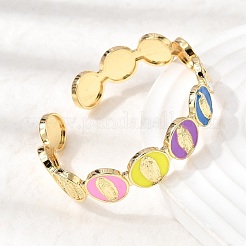 Brass Enamel Colorful Oval with Virgin Mary Open Cuff Bangles&nbsp;BJEW-K296-01G