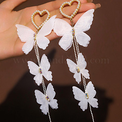 Heart with Butterfly Alloy Cloth Dangle Stud Earrings&nbsp;FS-WG4EAFC-01