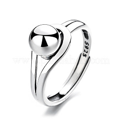Round Rhodium Plated 925 Sterling Silver Adjustable Rings&nbsp;FS-WG2BA4F-01