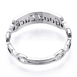 Non-Tarnish 304 Stainless Steel Word Good Luck Adjustable Ring for Women&nbsp;LS-RJEW-T027-13P