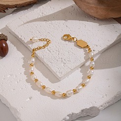 304 Stainless Steel & Natural Freshwater Pearl Beaded Bracelets for Women&nbsp;BJEW-B162-02G