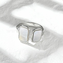Rectangle 304 Stainless Steel White Shell Cuff Rings for Women&nbsp;RJEW-G346-04P-02