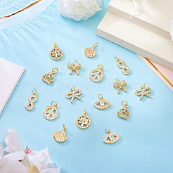 16Pcs 8 Styles Brass Micro Pave Cubic Zirconia Pendants&nbsp;KK-TA0002-30