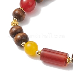 Natural Amethyst & Green Aventurine & Whide Jade & Carnelian & Dyed Malaysia Jade & Wood Beaded Stretch Lucky Bracelets&nbsp;BJEW-JB13291