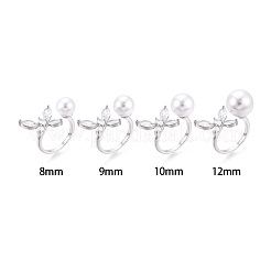 Butterfly Shape Brass Micro Pave Clear Cubic Zirconia Cuff Ring Settings for Half Drilled Beads&nbsp;KK-T076-47P