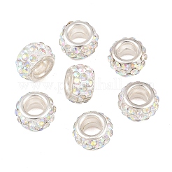 Polymer Clay Rhinestone European Large Hole Beads with Silver Color Plated Brass Cores&nbsp;X-FPDL-R002-15