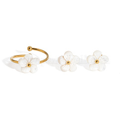 Fashion Stainless Steel Flower Cuff Rings & Stud Earrings Sets for Women&nbsp;WL9140-1