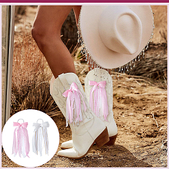 4Pcs 2 Colors Polyester Single Face Satin Ribbon with Plastic Pearl Shoes Charms&nbsp;HJEW-PH02579