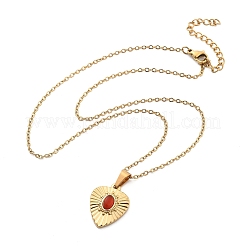 304 Stainless Steel Red Cubic Zirconia Heart Pendant Necklaces&nbsp;NJEW-S439-06G
