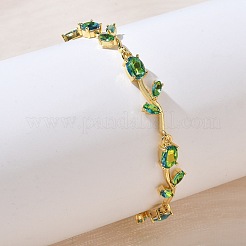 Brass Glass Flower Link Chain Bracelets&nbsp;KK-CBA7DFA-01G-A