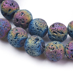 PVD Vacuum Plating Electroplated Natural Lava Rock Bead Strands&nbsp;G-E432-10mm-01