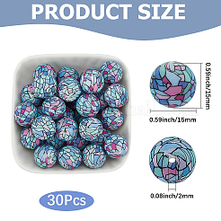 30Pcs Printed Round Silicone Focal Beads&nbsp;SIL-SC0003-29B