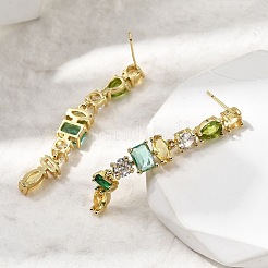 Rectangle Brass Micro Pave Cubic Zirconia Dangle Stud Earrings&nbsp;EJEW-Z153-01G-01