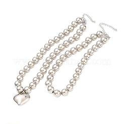 CCB Plastic Round Beaded Heart Pendant Necklaces Sets&nbsp;NJEW-U006-03P