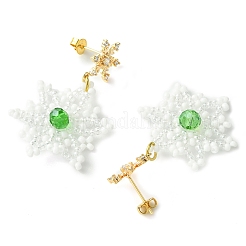Christmas Snowflake Glass Seed Braided Dangle Earrings&nbsp;EJEW-MZ00233-01