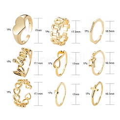 9Pcs 9 Style Brass Cuff Rings&nbsp;RJEW-LS0001-11G