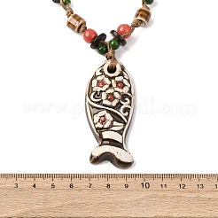 Ceramic Fish Pendant Adjustable Waxed Cord Necklaces for Women&nbsp;NJEW-B146-04