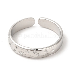 Non-Tarnish 304 Stainless Steel Moon & Star Open Cuff Ring for Women&nbsp;RJEW-E063-10P