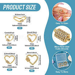 5Pcs 5 Style Brass Micro Pave Clear Cubic Zirconia Screw Carabiner Lock Charms&nbsp;ZIRC-TA0002-17
