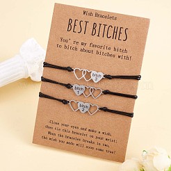 3Pcs 3 Style 430 Stainless Steel Heart with Word Bitch Link Bracelets Set&nbsp;JB717A