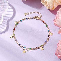 304 Stainless Steel & Brass Double Layer Chain Anklets&nbsp;AJEW-AN00629-03