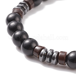 Natural Tiger Eye & Coconut & Wood Beaded Stretch Bracelet&nbsp;BJEW-JB08267