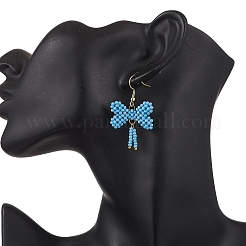 Bowknot 304 Stainless Steel Glass Dangle Earrings&nbsp;EJEW-MZ00623-02