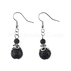 Natural Lava Rock Bead Dangle Earrings&nbsp;EJEW-JE02144-01