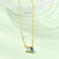 Brass Pave Cubic Zirconia Rectangle & Teardrop Pendant Cable Chain Necklaces&nbsp;KK-CBAB173-05G-05